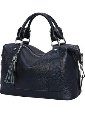 Women's Dark Blue Genuine Leather Purse Satchel Tote Bags Cross-body Handbags